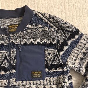 Burton Navy and White Sherpa Zip Jacket with Chest Pocket